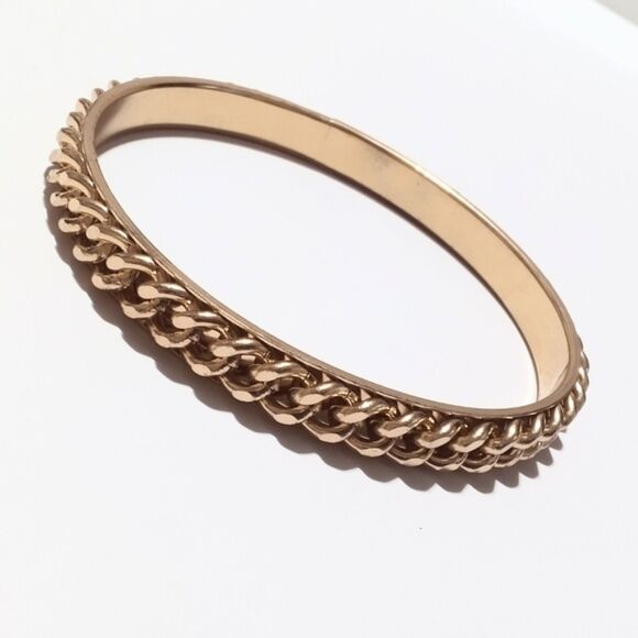 Vintage Gold Tone Chain Link Design Bangle Bracelet - Picture 3 of 4
